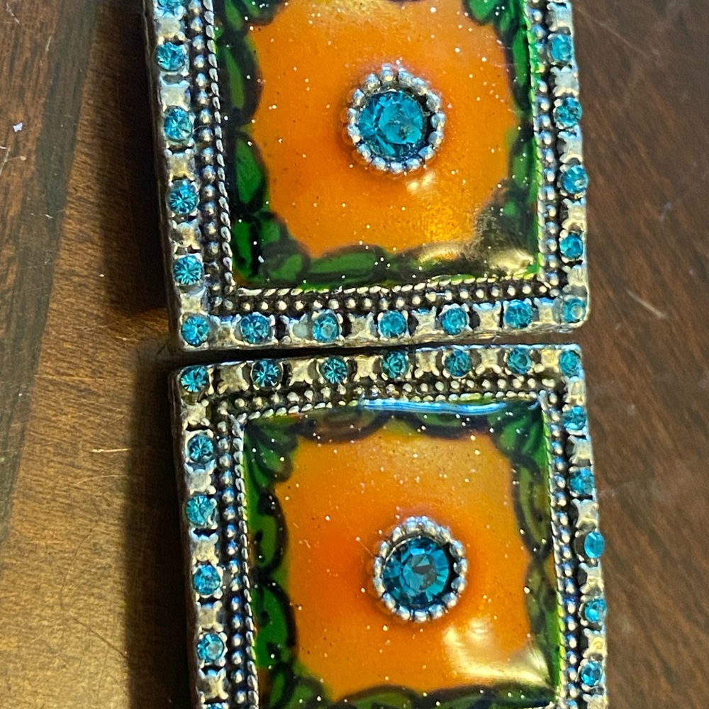 Vintage POGGI Orange and Blue Square CLIP ON Earrings